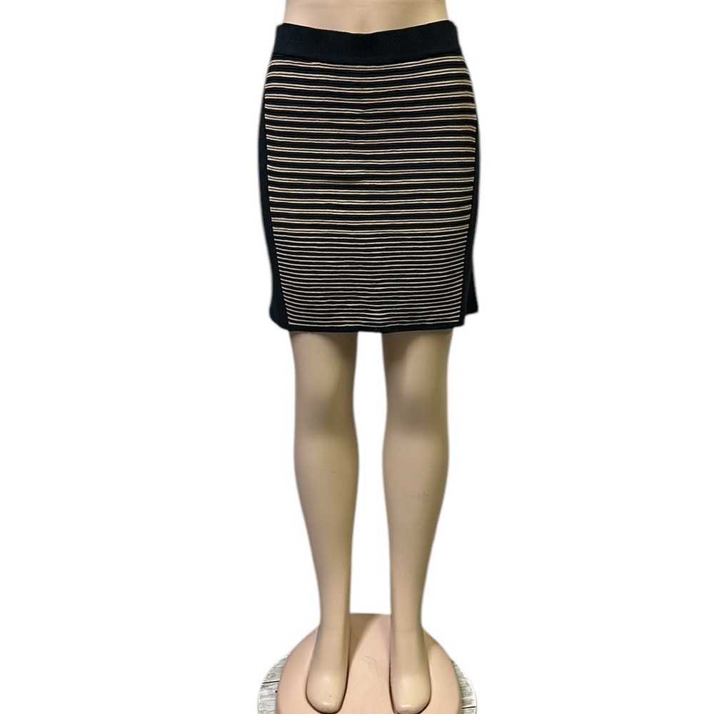 Rag & Bone Retired Black Tan New York Knit Ribbed Striped Mini Skirt Womens L